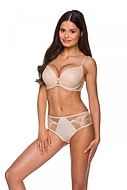 Exclusive push-up bra, lace overlay, sheer inlays, flowers